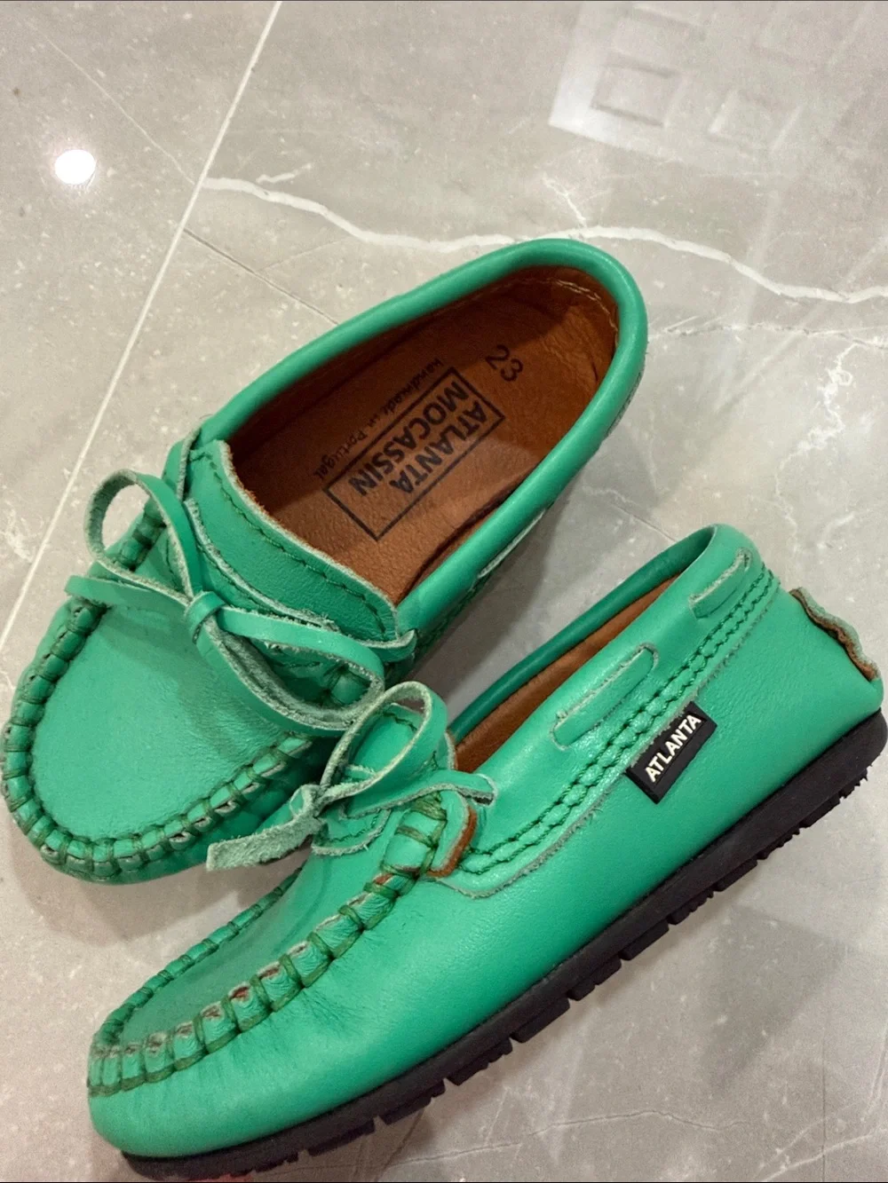 Kids Mint Green Moccasins with Bow - Altaniva